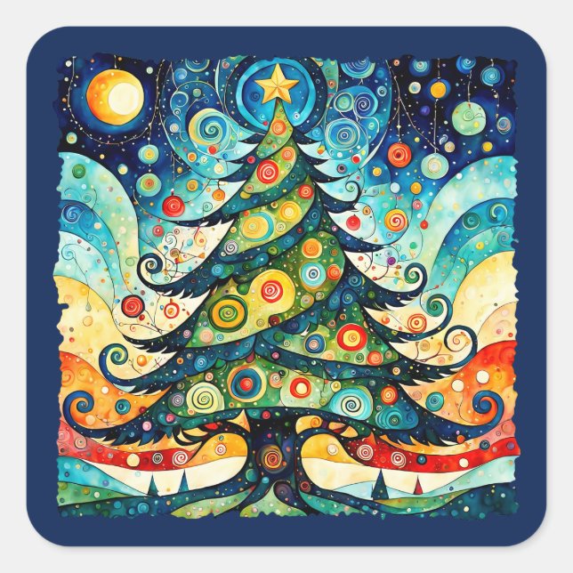 Christmas Tree in abstract art 3 - Fan Fun Square Sticker (Front)