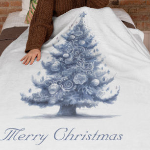 Christmas Tree in Delft Blue customisable Fleece Blanket