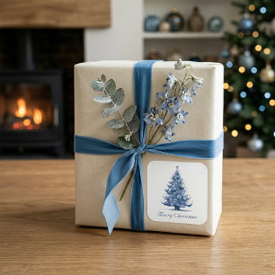 Christmas Tree in Delft Blue customisable Square Sticker