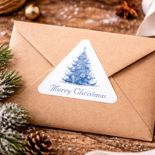 Christmas Tree in Delft Blue customisable Triangle Sticker
