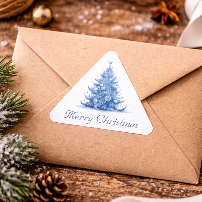 Christmas Tree in Delft Blue customisable Triangle Sticker (Creator Uploaded)