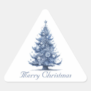 Christmas Tree in Delft Blue customisable Triangle Sticker