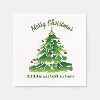 Christmas Tree in Green Red on White Custom Napkin