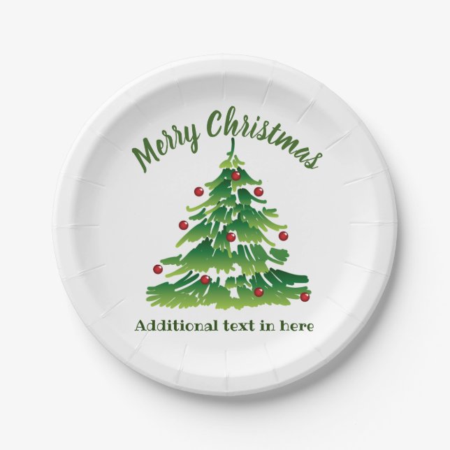 Christmas Tree in Green Red on White Custom Paper Plate (Front)