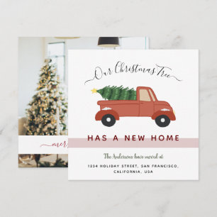 Christmas Tree in Red Car Family Photo Moving Announcement