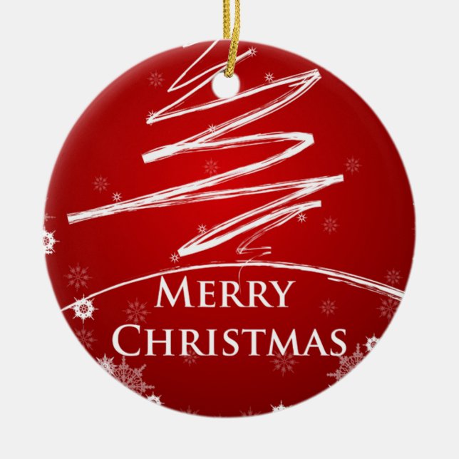 Christmas Tree in Red Modern Art Ornament (Front)