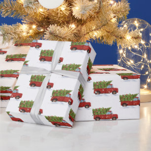 Christmas Tree in Red Truck  Wrapping Paper