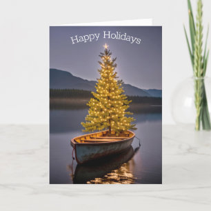 Christmas Tree In Rowboat Holiday Card