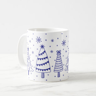 Christmas Tree in Snow Blue and White Inky Doodles Coffee Mug