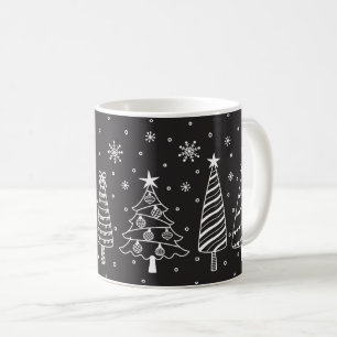 Christmas Tree in Snow Chalk Board Black and White Coffee Mug