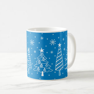 Christmas Tree in Snow Chalk Board Doodle Blue Sky Coffee Mug