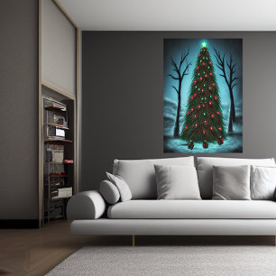 Christmas Tree in the dark forest   AI Art Poster