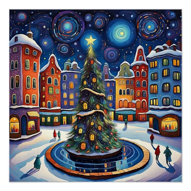 Christmas tree in town square 1 poster (Front)
