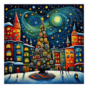 Christmas tree in town square 2 poster