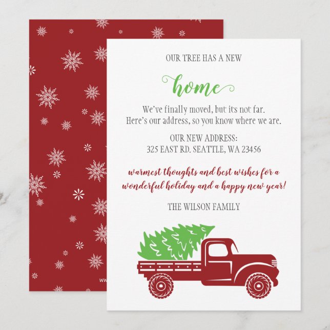 Christmas Tree in Truck We've Moved Holiday Cards (Front/Back)
