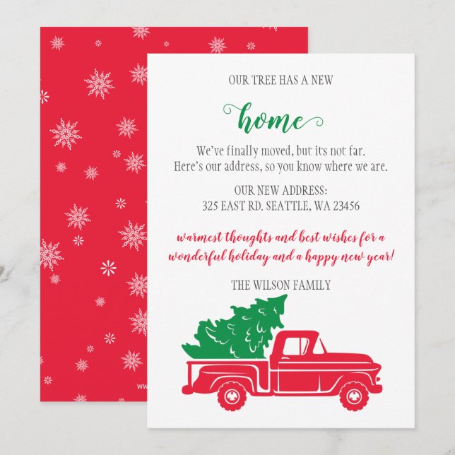 Christmas Tree in Truck We've Moved Holiday Cards (Front/Back)