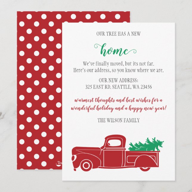 Christmas Tree in Truck We've Moved Holiday Cards (Front/Back)