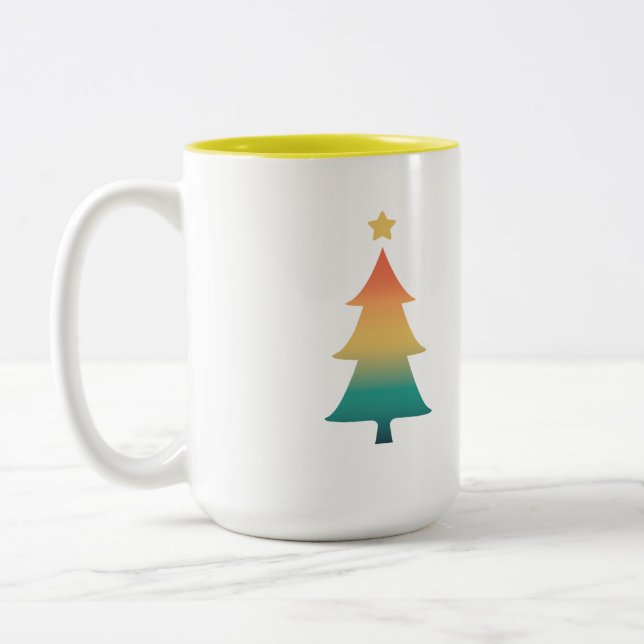 Christmas tree in twilight  Two-Tone coffee mug (Left)