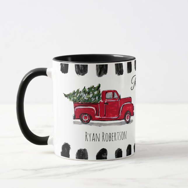 Christmas Tree in Vintage Red Truck Custom Mug (Left)