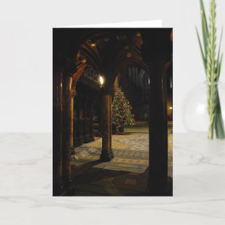 Christmas tree inside church holiday card