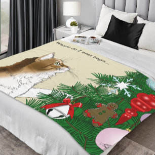 Christmas Tree Inspection Funny Calico Cat Holiday Fleece Blanket