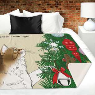 Christmas Tree Inspection Funny Calico Cat Holiday Sherpa Blanket