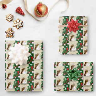 Christmas Tree Inspection Funny Calico Cat Holiday Wrapping Paper Sheet