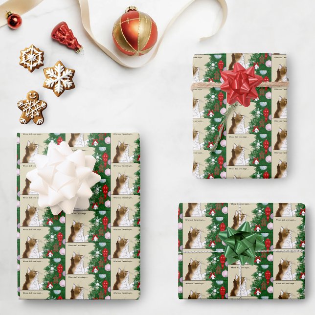 Christmas Tree Inspection Funny Calico Cat Holiday Wrapping Paper Sheet (Creator Uploaded)