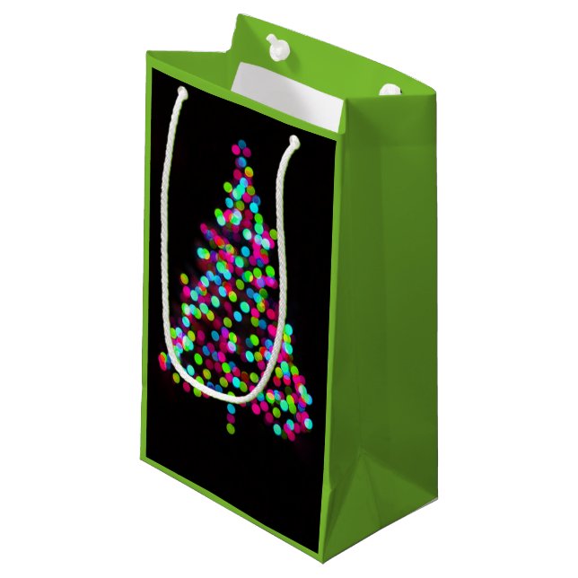 Christmas Tree Jewels on Green Small Gift Bag (Front Angled)