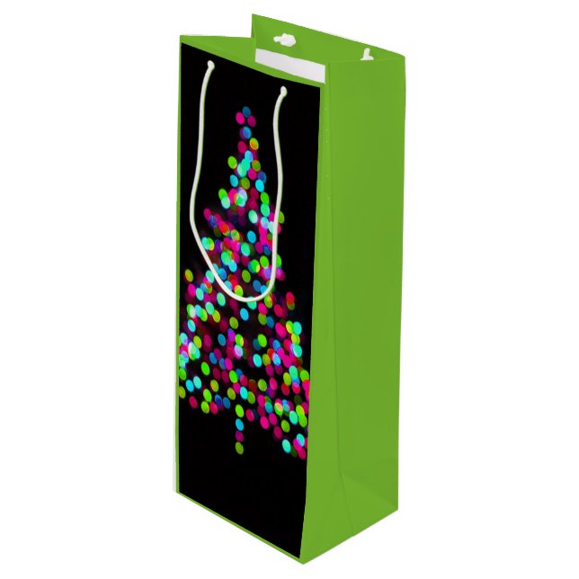 Christmas Tree Jewels on Green Wine Gift Bag (Front Angled)