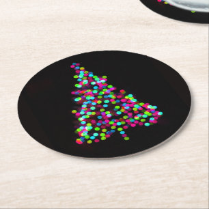 Christmas Tree Jewels Round Paper Coaster