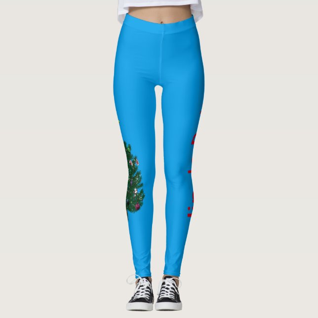 Christmas Tree Jingle Blue Leggings (Front)