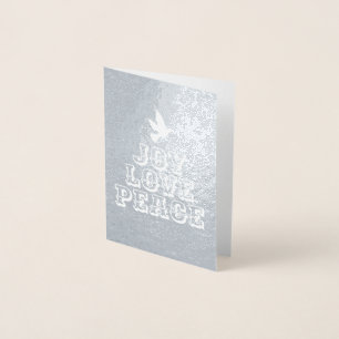Christmas tree joy love peace white dove foil card