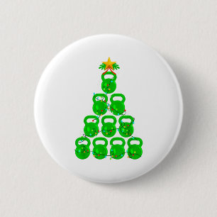 Christmas Tree Kettlebell Xmas Gym Workout Fitness 6 Cm Round Badge