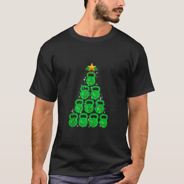 Christmas Tree Kettlebell Xmas Gym Workout Fitness T-Shirt (Front)