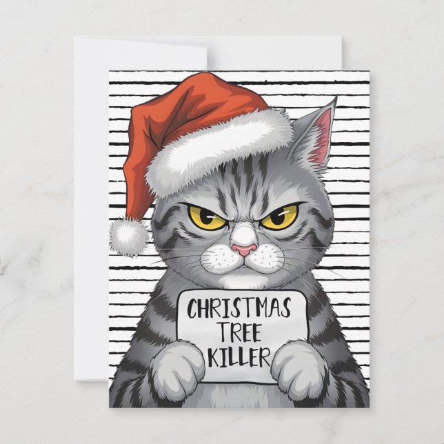 Christmas Tree Killer Funny Cat Holiday Card (Front)