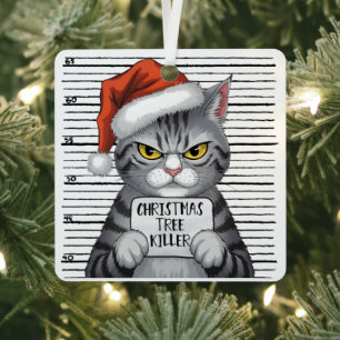 Christmas Tree Killer Funny Cat Metal Tree Decoration