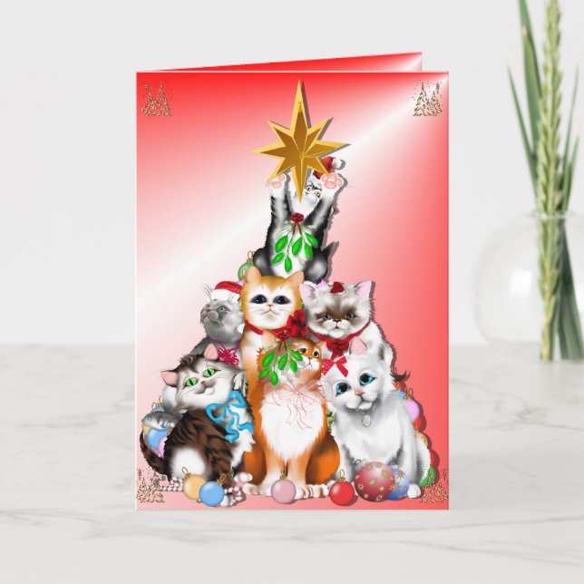 Christmas Tree Kittens  Card (Front)