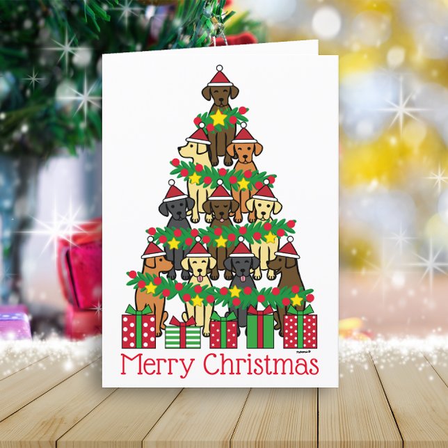 Christmas Tree Labradors Four Holiday Card (Christmas Tree Labradors Holiday Cards for Labrador Owners.  Fox Red Lab is included.  Cute Cartoon.)