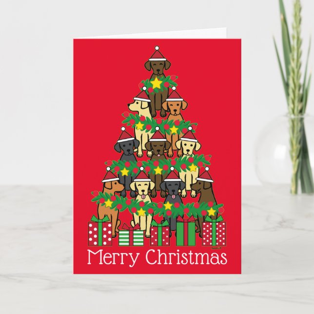 Christmas Tree Labradors Four Red Holiday Card (Front)