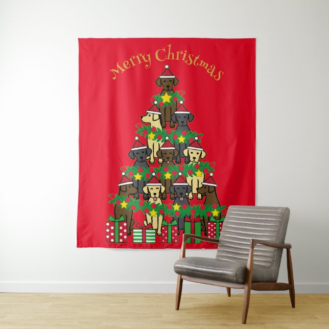 Christmas Tree Labradors Red Tapestry (In Situ)