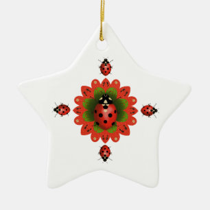 Christmas Tree Ladybug Red and White Star Ceramic Tree Decoration