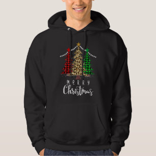 Christmas Tree Leopard Buffalo Plaid Xmas Tree Lig Hoodie