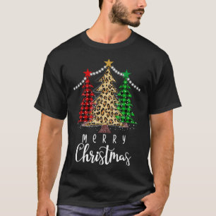 Christmas Tree Leopard Buffalo Plaid Xmas Tree Lig T-Shirt