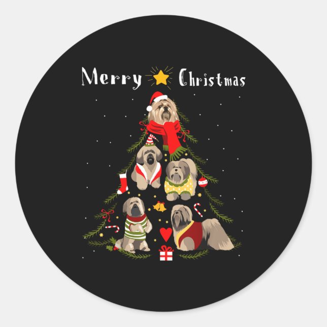 Christmas Tree Lhasa Apso Lover Xmas Dog Owner New Classic Round Sticker (Front)