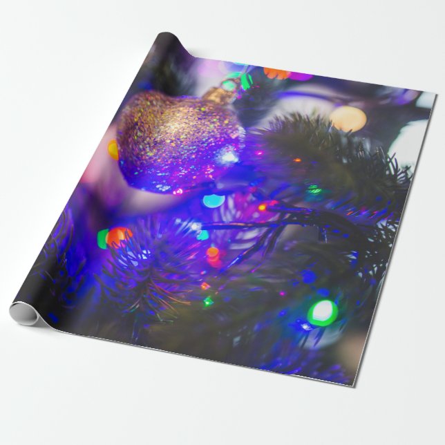 Christmas Tree Light Decoration Wrapping Paper (Unrolled)