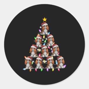 Christmas Tree Light Santa Cavalier King Charles S Classic Round Sticker