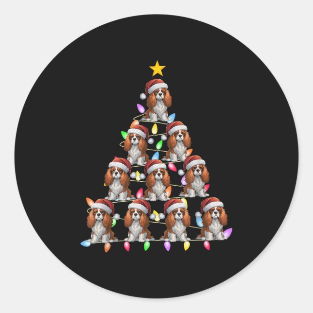 Christmas Tree Light Santa Cavalier King Charles S Classic Round Sticker (Front)