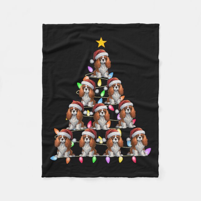 Christmas Tree Light Santa Cavalier King Charles S Fleece Blanket (Front)