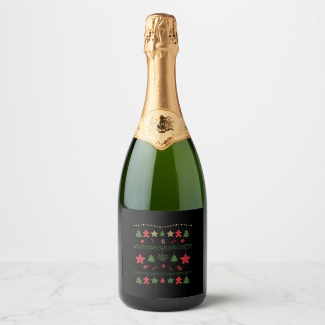 Christmas tree light Sweater Design Ugly Christmas Sparkling Wine Label (Front)